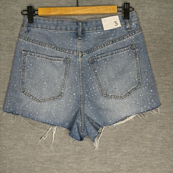 Rhinestone Bedazzled Denim Shorts Size 3 S 28 Jean Cut Off New Cali 1850 Concert - Picture 2 of 10